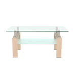 Mesa de centro rectangular moderna de cristal templado y hierro con estante