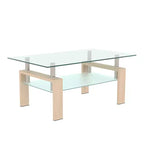 Mesa de centro rectangular moderna de cristal templado y hierro con estante