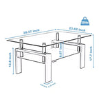 Mesa de centro rectangular moderna de cristal templado y hierro con estante