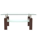 Mesa de centro rectangular moderna de cristal templado y hierro con estante