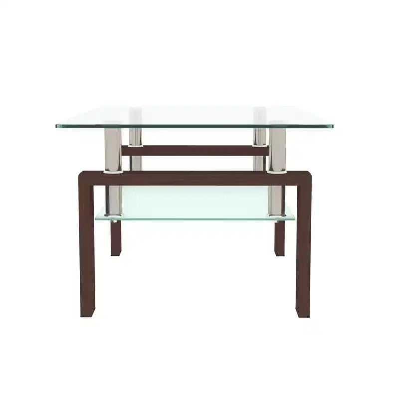 Mesa de centro rectangular moderna de cristal templado y hierro con estante