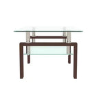 Mesa de centro rectangular moderna de cristal templado y hierro con estante