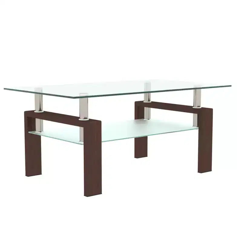 Mesa de centro rectangular moderna de cristal templado y hierro con estante