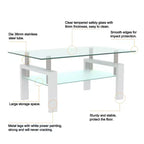 Mesa de centro rectangular moderna de cristal templado y hierro con estante