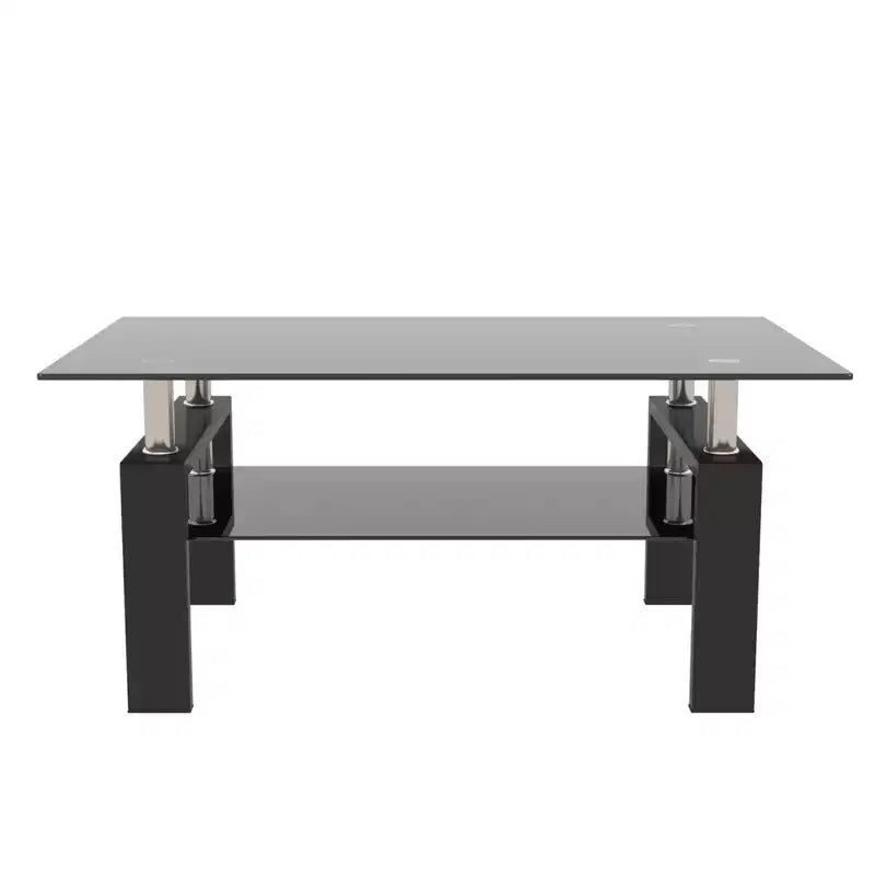 Mesa de centro rectangular moderna de cristal templado y hierro con estante