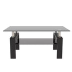 Mesa de centro rectangular moderna de cristal templado y hierro con estante