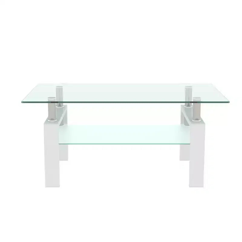Mesa de centro rectangular moderna de cristal templado y hierro con estante