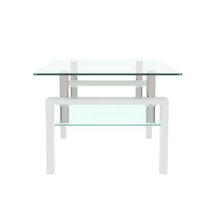 Mesa de centro rectangular moderna de cristal templado y hierro con estante
