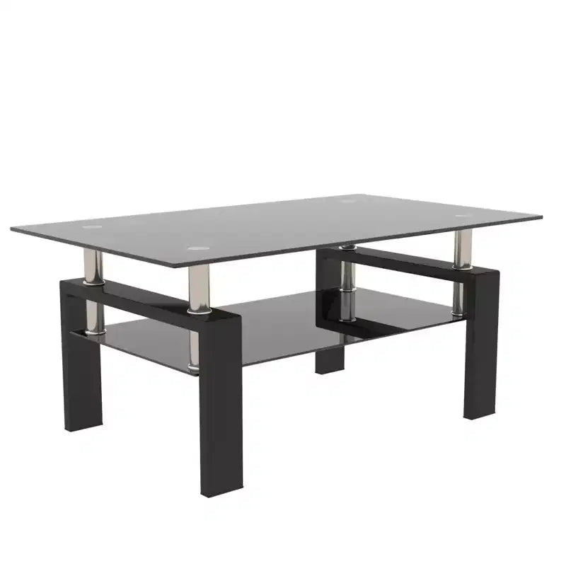 Mesa de centro rectangular moderna de cristal templado y hierro con estante