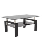 Mesa de centro rectangular moderna de cristal templado y hierro con estante