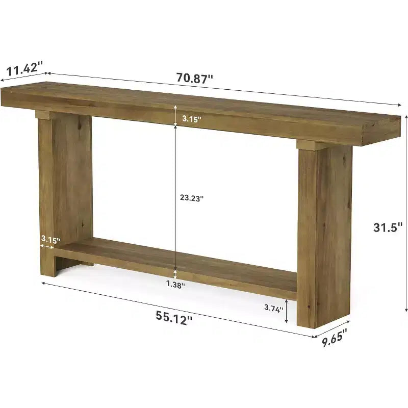 Consola de madera maciza de 70.9" – Mesa auxiliar de entrada estilo rústico, marrón oscuro