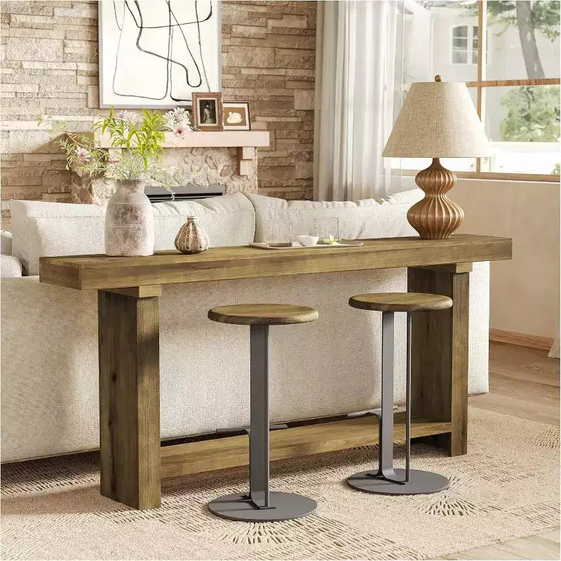 Consola de madera maciza de 70.9" – Mesa auxiliar de entrada estilo rústico, marrón oscuro