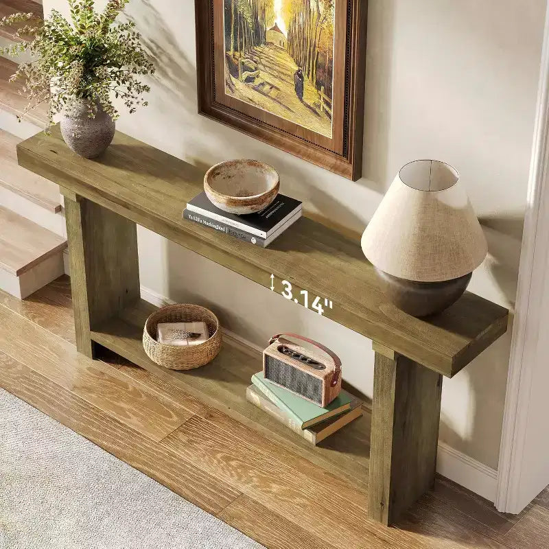 Consola de madera maciza de 70.9" – Mesa auxiliar de entrada estilo rústico, marrón oscuro