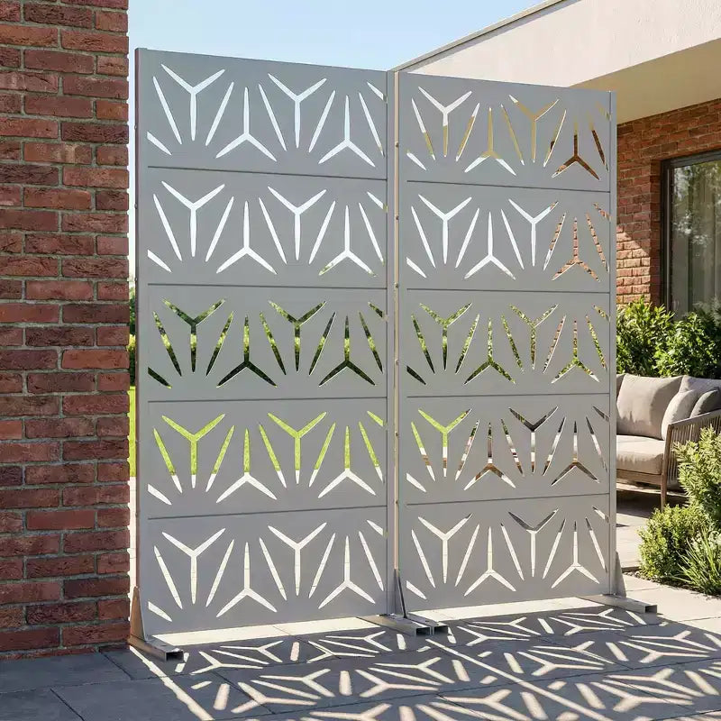 Divisor de habitación de acero galvanizado gris de 5 paneles, 59" x 30" x 16", biombo decorativo de doble cara