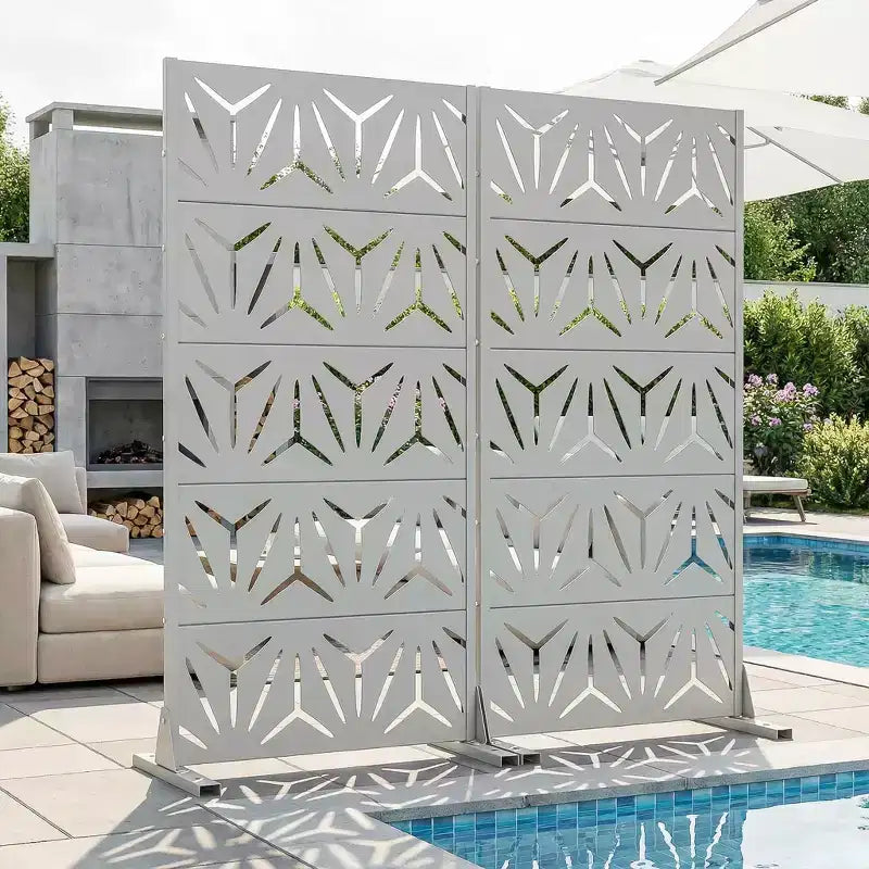 Divisor de habitación de acero galvanizado gris de 5 paneles, 59" x 30" x 16", biombo decorativo de doble cara