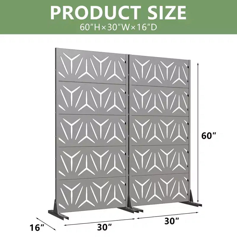 Divisor de habitación de acero galvanizado gris de 5 paneles, 59" x 30" x 16", biombo decorativo de doble cara