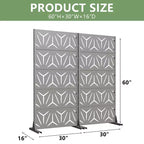 Divisor de habitación de acero galvanizado gris de 5 paneles, 59" x 30" x 16", biombo decorativo de doble cara