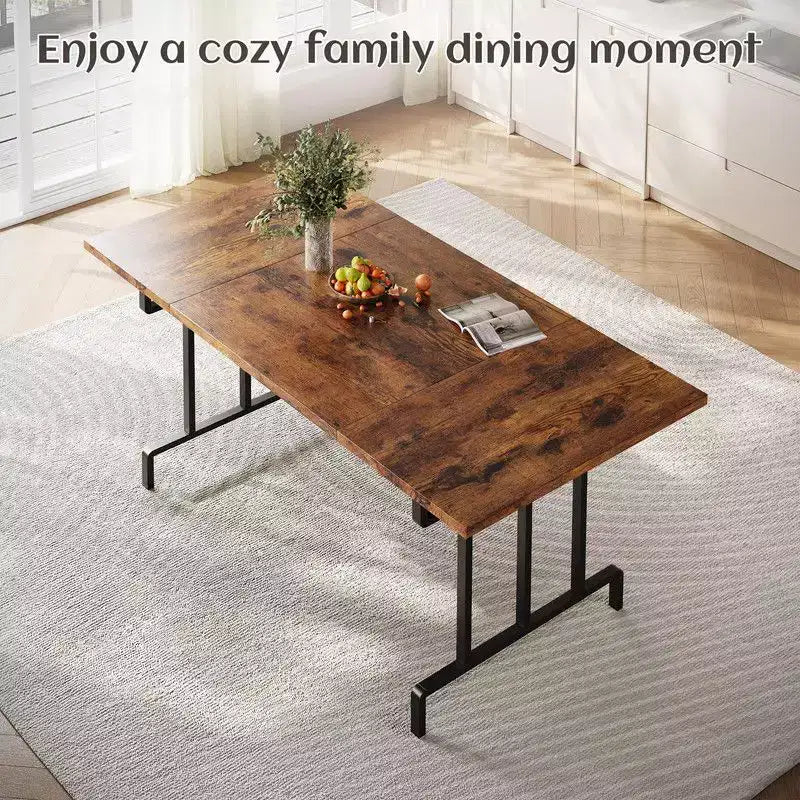 Mesa de comedor rectangular con estructura de metal y tablero de madera, para 6 personas