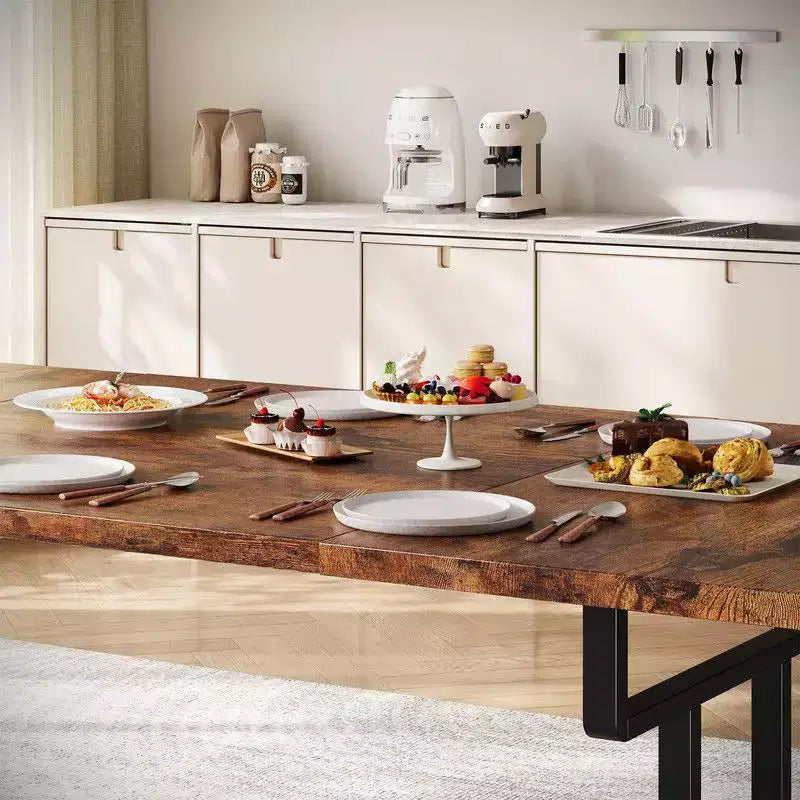 Mesa de comedor rectangular con estructura de metal y tablero de madera, para 6 personas