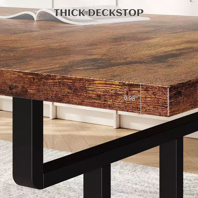 Mesa de comedor rectangular con estructura de metal y tablero de madera, para 6 personas