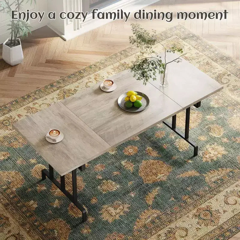 Mesa de comedor rectangular con estructura de metal y tablero de madera, para 6 personas