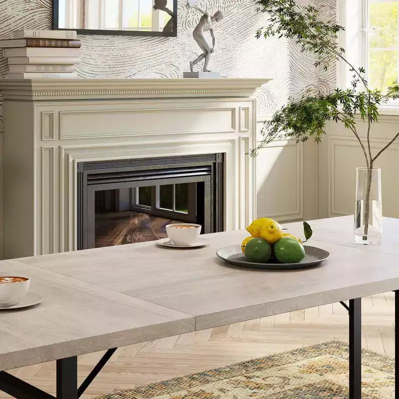 Mesa de comedor rectangular con estructura de metal y tablero de madera, para 6 personas
