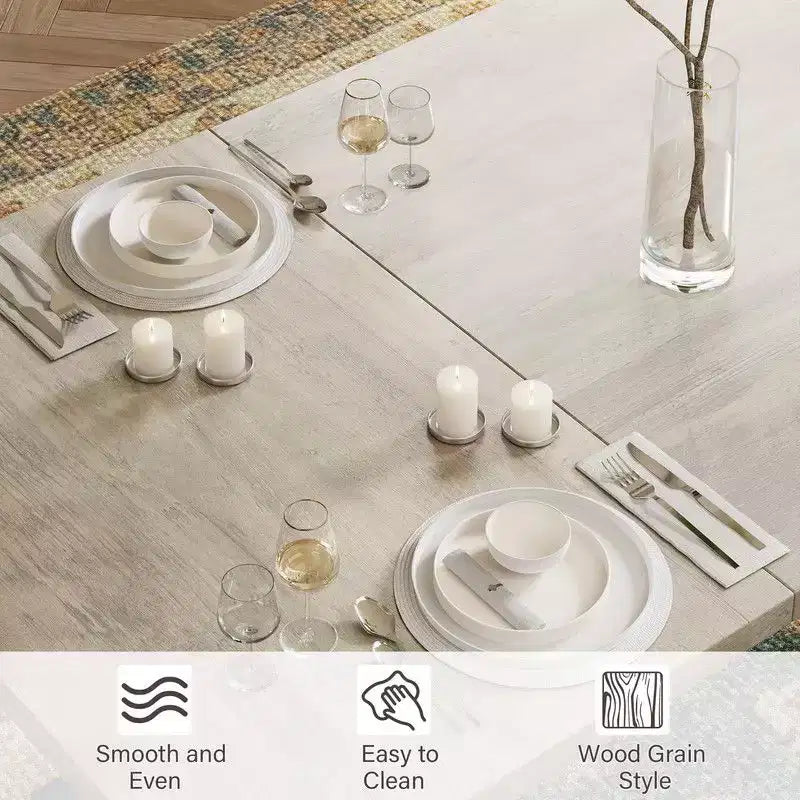 Mesa de comedor rectangular con estructura de metal y tablero de madera, para 6 personas