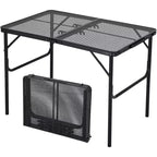 Mesa Parrilla Plegable con Tapa de Malla, Altura Ajustable, Mesa de Camping Portátil de Metal para BBQ, Picnic y Cocina al Aire Libre, Negro