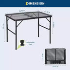 Mesa Parrilla Plegable con Tapa de Malla, Altura Ajustable, Mesa de Camping Portátil de Metal para BBQ, Picnic y Cocina al Aire Libre, Negro
