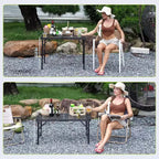 Mesa Parrilla Plegable con Tapa de Malla, Altura Ajustable, Mesa de Camping Portátil de Metal para BBQ, Picnic y Cocina al Aire Libre, Negro
