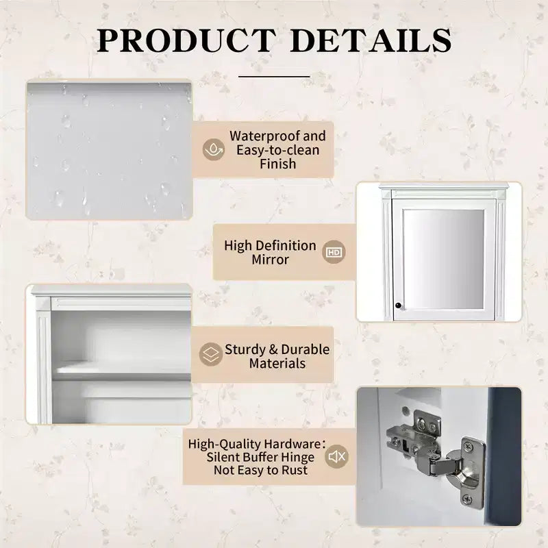 Armario de pared para baño con espejo y estante ajustable