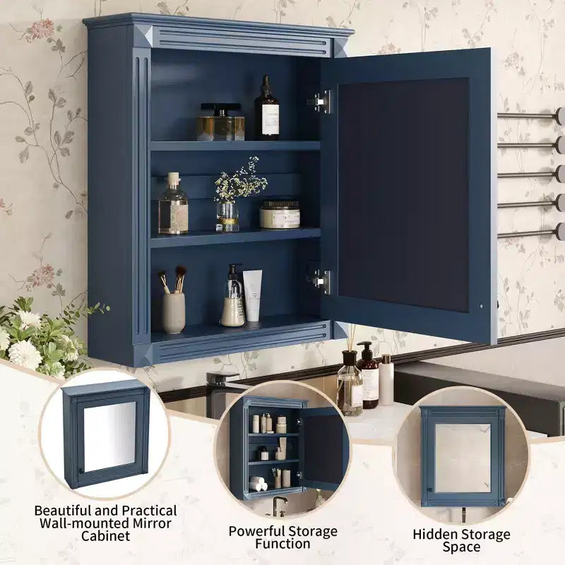 Armario de pared para baño con espejo y estante ajustable