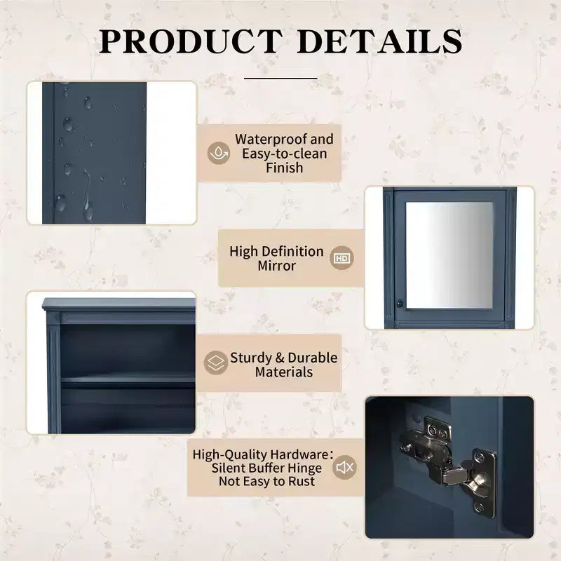 Armario de pared para baño con espejo y estante ajustable
