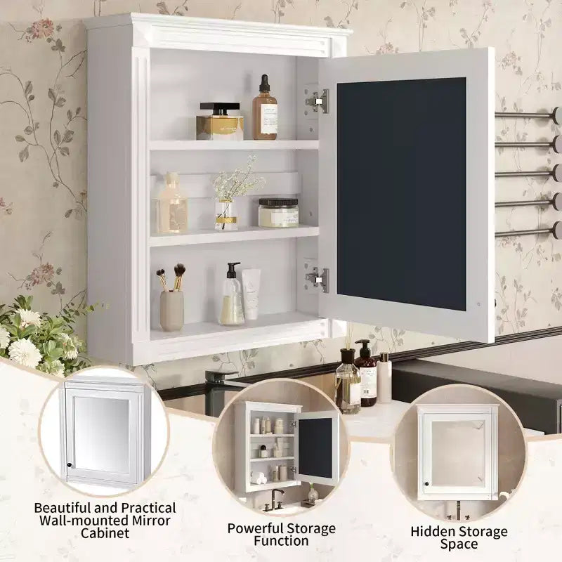 Armario de pared para baño con espejo y estante ajustable