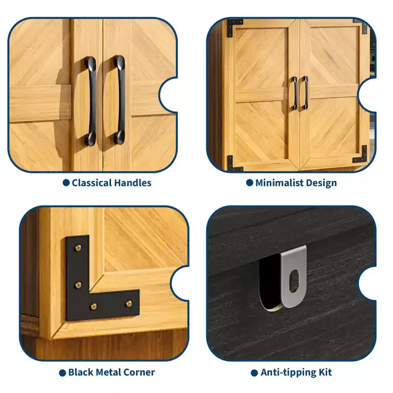 Aparador rústico de 31.5" – Mueble de almacenamiento color roble y negro con estante ajustable para cocina, sala y comedor