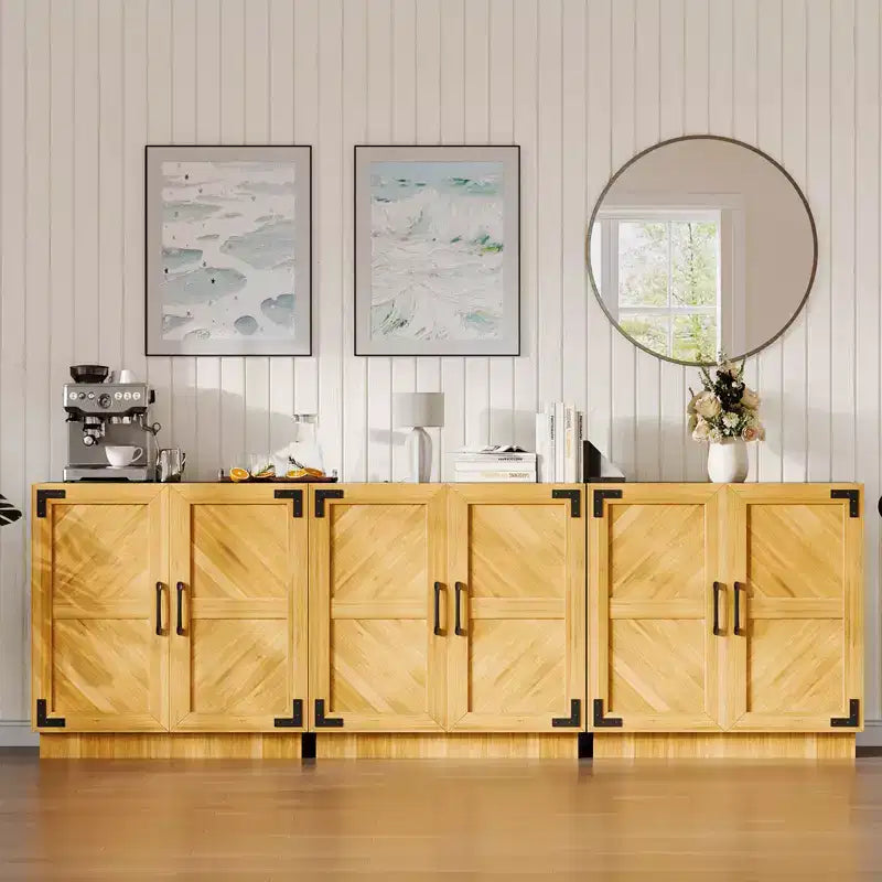 Aparador rústico de 31.5" – Mueble de almacenamiento color roble y negro con estante ajustable para cocina, sala y comedor