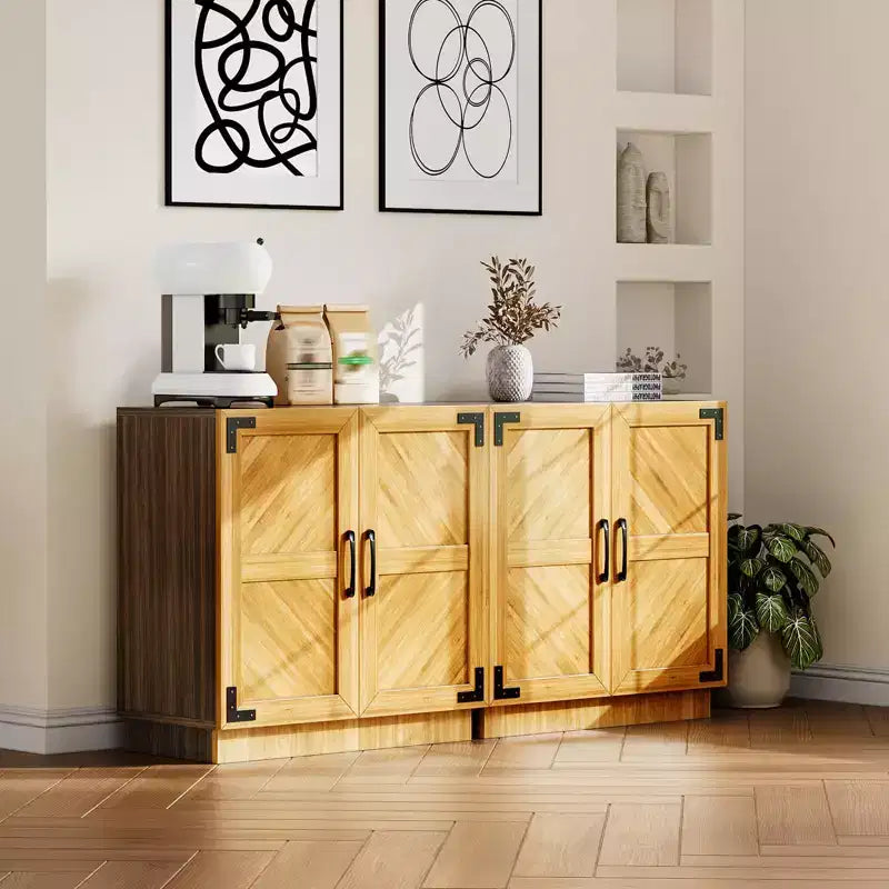 Aparador rústico de 31.5" – Mueble de almacenamiento color roble y negro con estante ajustable para cocina, sala y comedor
