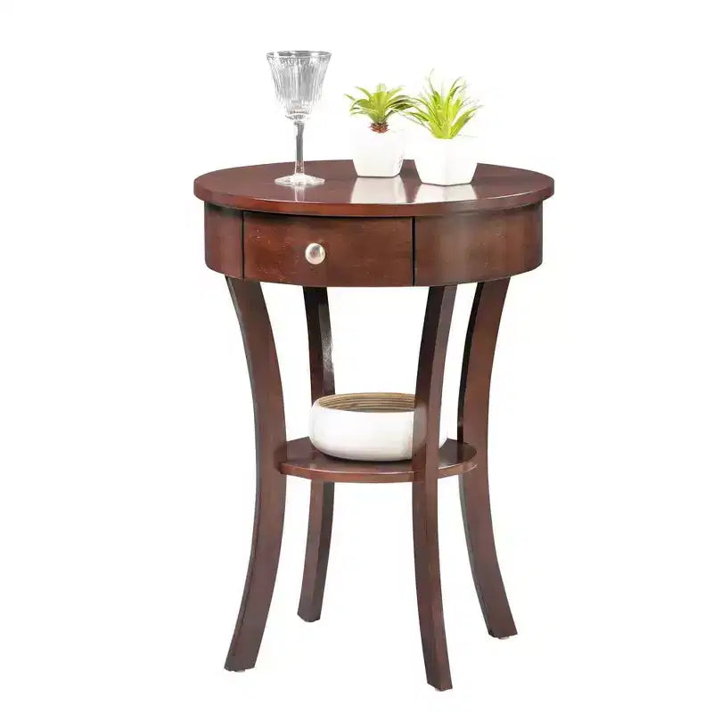 Mesa auxiliar de madera marrón de 24 pulgadas con cajón y estante inferior