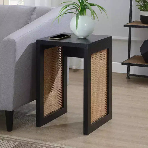 Mesa auxiliar cuadrada de madera beige de 24 pulgadas
