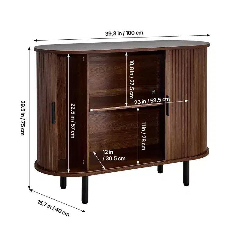 Aparador de café de mediados de siglo con 2 puertas correderas – Nogal