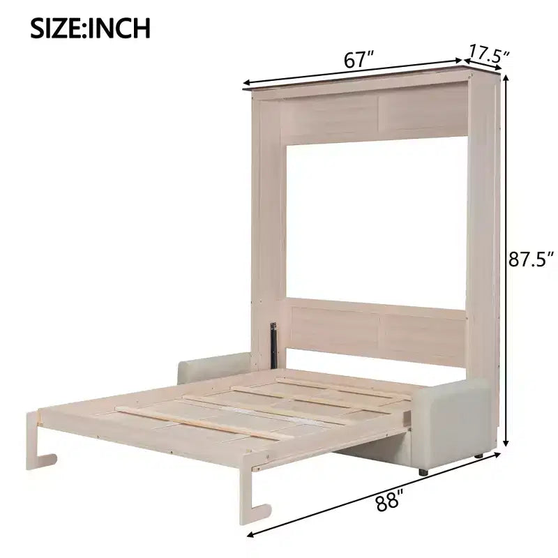 Mueble Cama Queen Murphy con Sofá de Lino y Luces LED