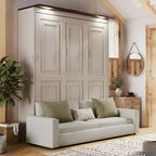 Mueble Cama Queen Murphy con Sofá de Lino y Luces LED