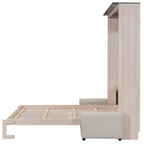 Mueble Cama Queen Murphy con Sofá de Lino y Luces LED