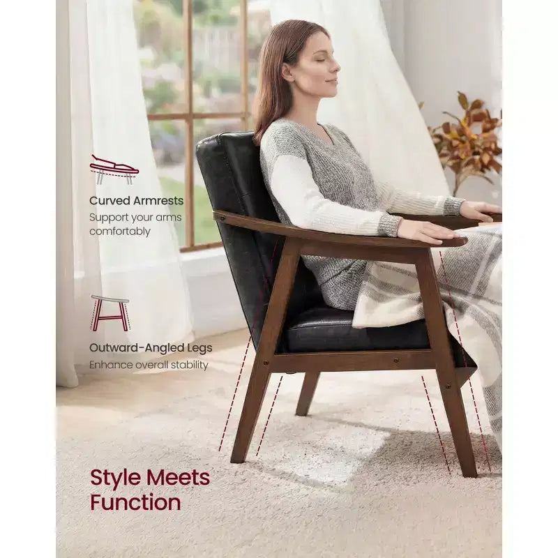 Sillón decorativo de piel sintética con respaldo capitoné, sillón individual moderno de mediados de siglo para sala de estar