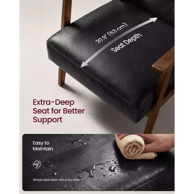 Sillón decorativo de piel sintética con respaldo capitoné, sillón individual moderno de mediados de siglo para sala de estar
