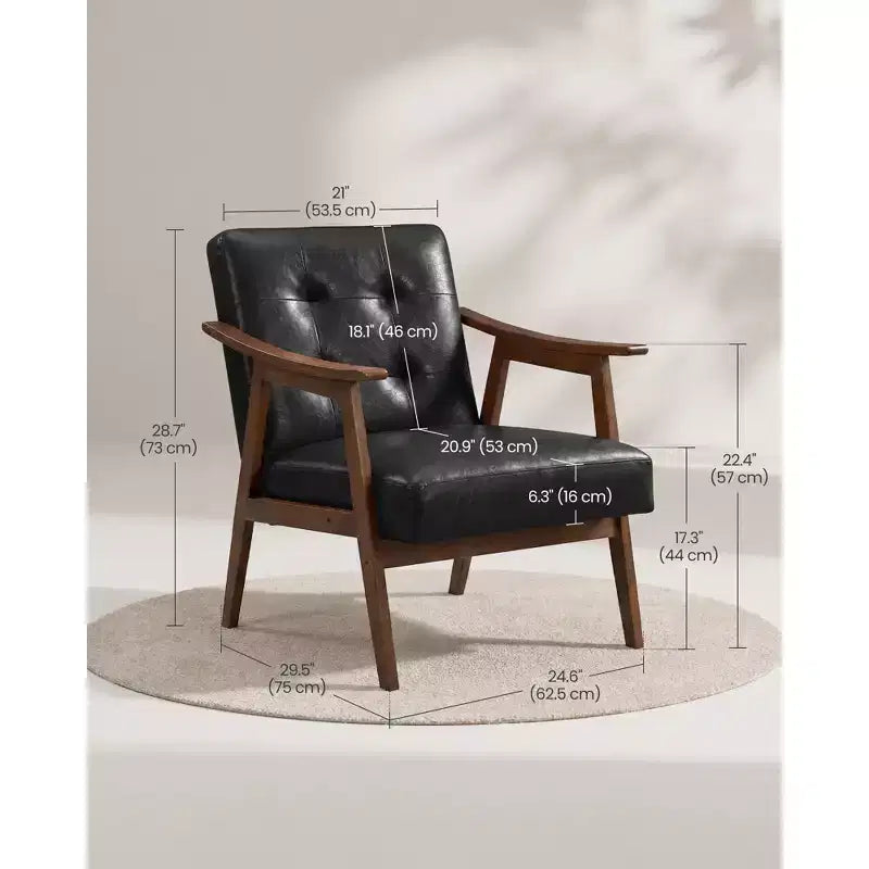 Sillón decorativo de piel sintética con respaldo capitoné, sillón individual moderno de mediados de siglo para sala de estar