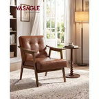Sillón decorativo de piel sintética con respaldo capitoné, sillón individual moderno de mediados de siglo para sala de estar
