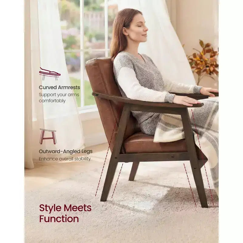 Sillón decorativo de piel sintética con respaldo capitoné, sillón individual moderno de mediados de siglo para sala de estar