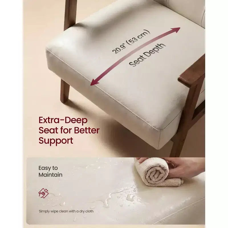 Sillón decorativo de piel sintética con respaldo capitoné, sillón individual moderno de mediados de siglo para sala de estar