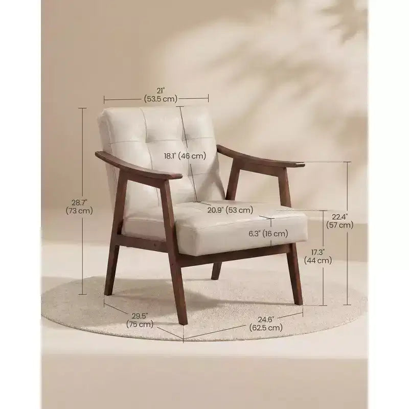 Sillón decorativo de piel sintética con respaldo capitoné, sillón individual moderno de mediados de siglo para sala de estar